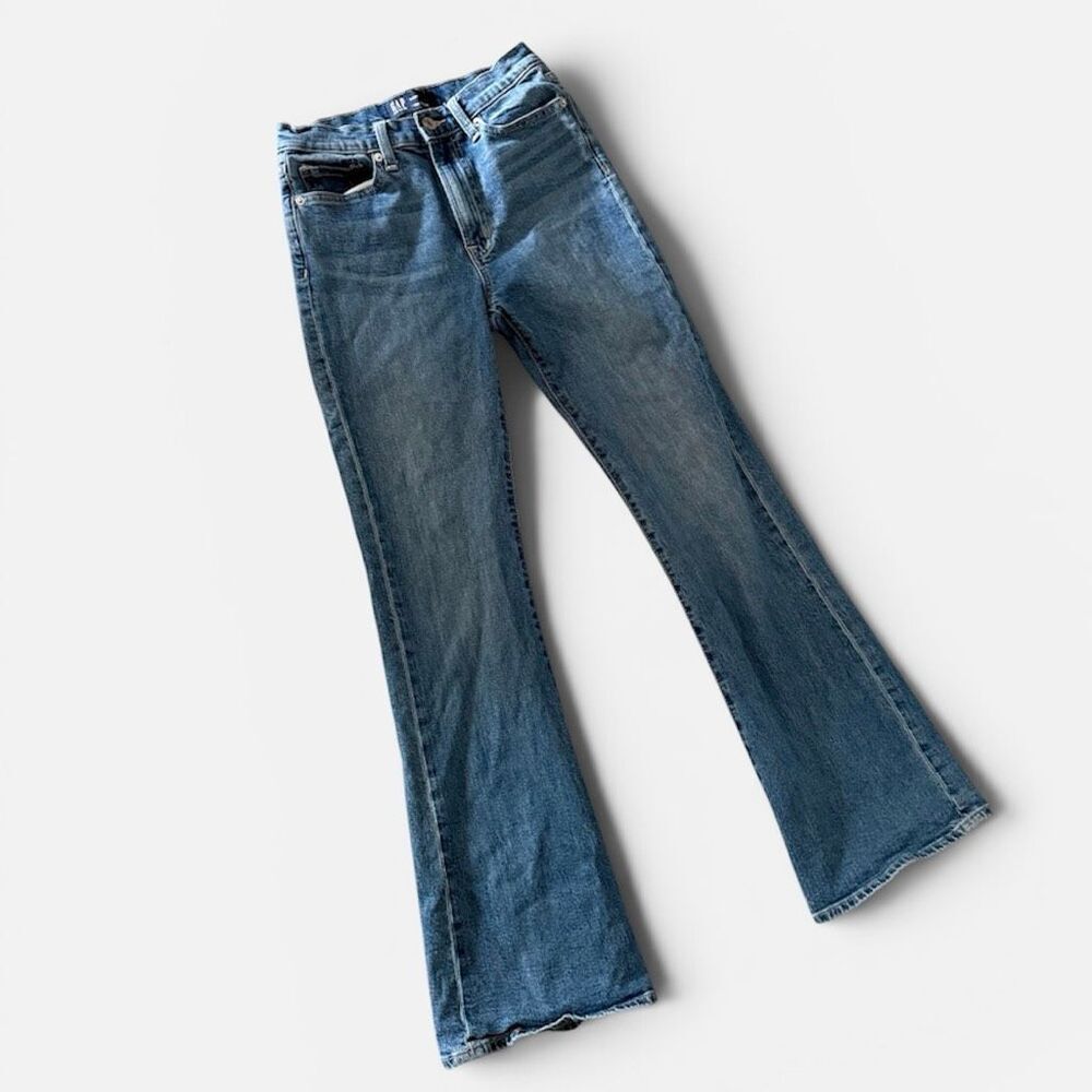 Gap 70s Flare High Rise Blue Dark Mid High Rise Leg Jeans 25” 0